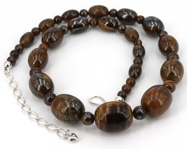 Jay King Mine Finds Sterling Silver Graduated Oval Tiger Iron Beaded Necklace - £40.05 GBP