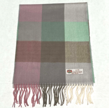 Fast Cozy 100% CASHMERE SCARF Plaid Check Mint/Pink/Tan Made in England #1a10 - £15.06 GBP