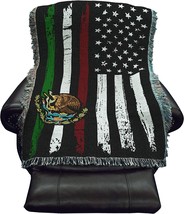Mexican American Flag, A Woven Cotton Blanket Throw For The Back Of A Couch Or - £52.11 GBP