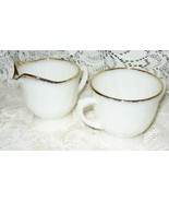 Fire King Sugar &amp; Creamer Set- Golden Anniversary- Milk Glass w/ 22K Gol... - $16.37 CAD