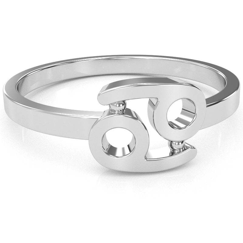 Cancer Zodiac Sign Ring In Solid 14k White Gold - Rings