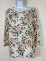 Charming Charlie Women Size S Ivory Floral Loose Knit Blouse 3/4 Sleeve Oversize - £5.96 GBP
