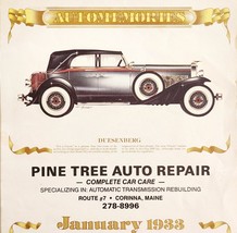 1933 Pine Tree Auto Repair Calendar Corinna Maine Classic Antique Cars A... - $68.54 CAD