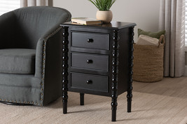Sophia Classic Black Wood 3-Drawer End Table w/Spindle Legs - $225.00