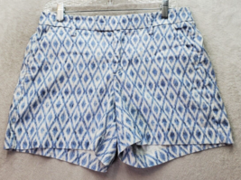 Level 99 Chino Shorts Womens Size 29 Blue White Geo Print Linen Comfort Pockets - £21.48 GBP