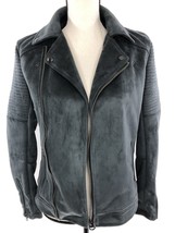 ASOS DESIGN Women&#39;s Jacket Petite Grey Faux Suede Biker Padded Sleeves 2XS $75 - £21.57 GBP