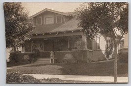 RPPC Girl On Porch Steps Another Peeks Out Window Craftsman House Postcard E36 - $9.95