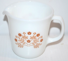 Pyrex Creamer Milk Glass Brown Flowers Summer Impressions White Vtg Mcm - $12.38