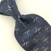 Milano Uomo US Made Floral Waved Stripes Blue Gold Silk Necktie I23-8 EU... - £12.65 GBP