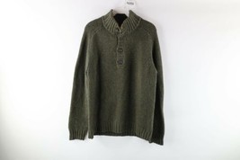Vintage Eddie Bauer Mens Small Wool Blend Knit Pullover Henley Sweater Green - £42.98 GBP