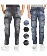 Contender Men&#39;s Cotton Moto Quilted Zip Distressed Ripped Destroyed Deni... - $44.66 CAD