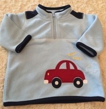 Just One Year Boys Light Blue Fleece Long Sleeve Pullover Red Car 3 Months - $3.43
