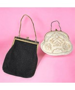 Vintage 60s Beaded Evening Bags Purses Cream Pearl Black Art Deco Cocktail - £44.58 GBP