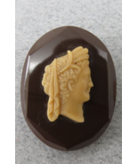 Antique Cameo Style Glass Brooch Brown Tan Oval Beveled Warrior Face - $54.27 CAD