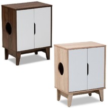 Cat Litter Box Cover Cat House Side Table Furniture Two Tone Oak White Brown - $109.96