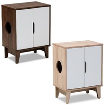 Cat Litter Box Cover Cat House Side Table Furniture Two Tone Oak White Brown - £82.19 GBP