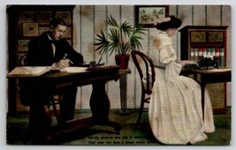 Dainty Demure Woman in Office With Boss Occupational Working Lady Postcard B35 - £5.55 GBP