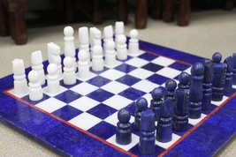 Handmade White &amp; Blue Marble Chess Board Classic Strategy Game Set, Marb... - £215.15 GBP