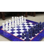 Handmade White &amp; Blue Marble Chess Board Classic Strategy Game Set, Marb... - £213.34 GBP
