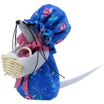 Mouse Knitter Holding Basket with Yarn, Blue, Rose Print Dress and Hat, ... - $8.95