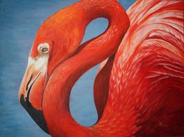 FRAMED CANVAS Art print giclee Red Pink Flamingo Tropical bird - £31.84 GBP+