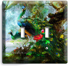 Colorful Feathers Peacocks 2 Gang Light Switch Wall Plate Bedroom Room Art Decor - £12.82 GBP