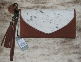 Myra Bag #6562 Hairon &amp; Leather 8&quot;x4.5&quot; Wallet~Card Slots~Snap~Tassell~Wristlet~ - £41.10 GBP