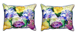 Pair of Betsy Drake Watercolor Garden Small Pillows 11X 14 - £55.38 GBP