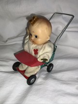 Vtg Modern toys MY BABY ON STROLLER tin toy Japan NEED REPAIR - $14.84