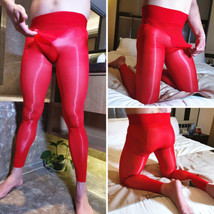 Plus Size Men Sheer Tights Shiny Nylon Stockings See Through Stretchy Pantyhose - £6.76 GBP