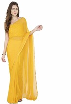 Women Chiffon Plain Ethnic Dress Saree with Blouse Piece Color Yellow Pack 1Pcs - £15.34 GBP