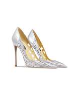 Women&#39;s Silver Leather High Heels with Pointed Toe - £139.89 GBP