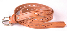 Genuine Leather Belt-Medium-Tooled Stamped-Western-Brown-Buckle - £23.01 GBP