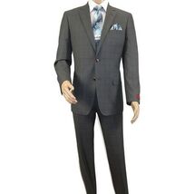 Mens Suit RENOIR English Window Pane Classic Fit Business 292-2 Gray Blue image 2