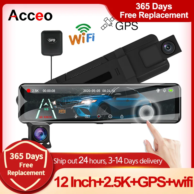 2K Car Dvr Mirror 12 Inch Dash Cam Video Recorder Support GPS WIFI 1080P Rear - £62.26 GBP+