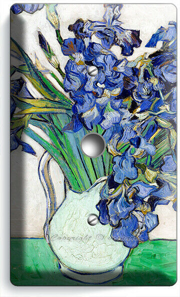VINCENT VAN GOGH IRISES WHITE VASE FLOWERS LIGHT DIMMER CABLE PLATES ROOM DECOR