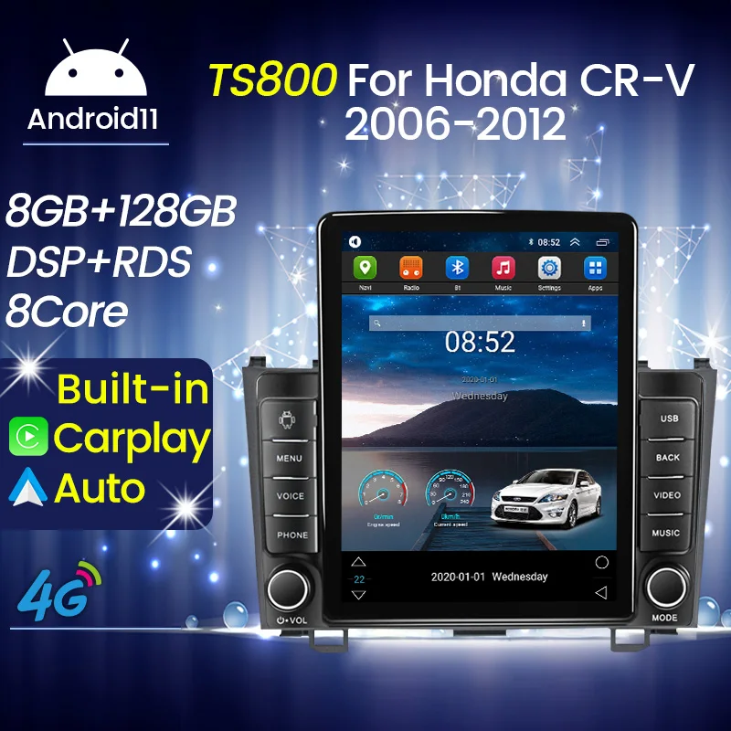 Android 11 4G LTE Tesla Vertical Car Radio For Honda CR-V 3 RE CRV 2007-2011 - £173.55 GBP+