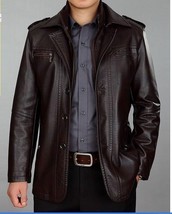 Party Men TrenchCoat Formal Winter Genuine Pure Lambskin Leather Casual - £123.72 GBP+