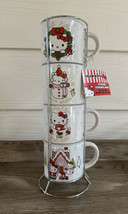 New Hello Kitty 4 Stacked Christmas Ceramic Mugs Holiday Stacking Tower W/STAND - £31.89 GBP