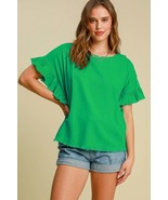 Umgee Full Size Raw Hem Ruffle Short Sleeve Blouse Plus Size - $67.42 CAD+