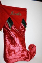 NICOLE 17&quot; Monogram Christmas Stocking Red Green Velvet Gold Balls Curle... - $10.70
