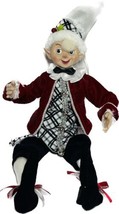 Elf Christmas Ornament 20 Posable RAZ Imports Red Jacket Black Plaid Figurine - $69.30