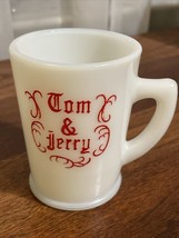 Vintage Tom &amp; Jerry Red Lettering  White Milk Glass Mug Cup 1950s By MK - £4.63 GBP