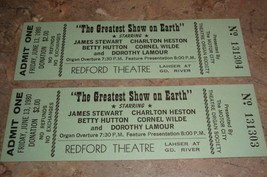Greatest Show On Earth 2 Movie Tickets Redford Theatre Detroit Mi James Stewart - £7.89 GBP