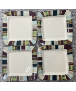 Lot of 4 Tabletops JENTRY 11&quot; Square Dinner Plates Handcrafted Hand Painted - £35.49 GBP