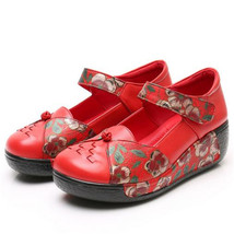 New Classic High Quality Cowhide Printing Genuine Leather Shoes Platform Wedge H - £60.50 GBP
