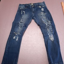 Red Rivet Jeans Women 11 Blue Destroy Distressed Stretch Straight Leg Pants - $13.97