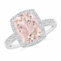 ANGARA Rectangular Cushion Morganite Halo Engagement Ring for Women in 14K Gold - £1,217.37 GBP
