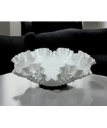 Vtg Fenton White Milk Glass Hobnail Bowl Crimped Ruffled Edge 11.75&quot; Cen... - $29.69