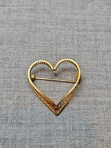 Vintage Open Gold Tone Heart Pin Pinback Brooch, 1.125&#39;&#39; Length - $6.99
